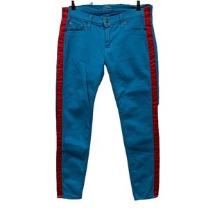 Hudson LouLou Tuxedo Womens Jeans Size 28 Turquoise Red Stripe Stretch Low Rise